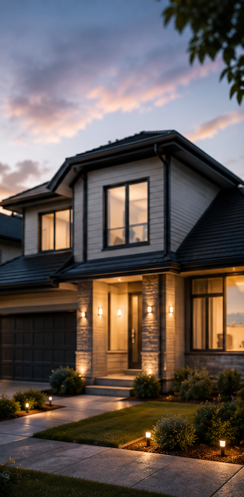 A protected Okanagan home at dusk