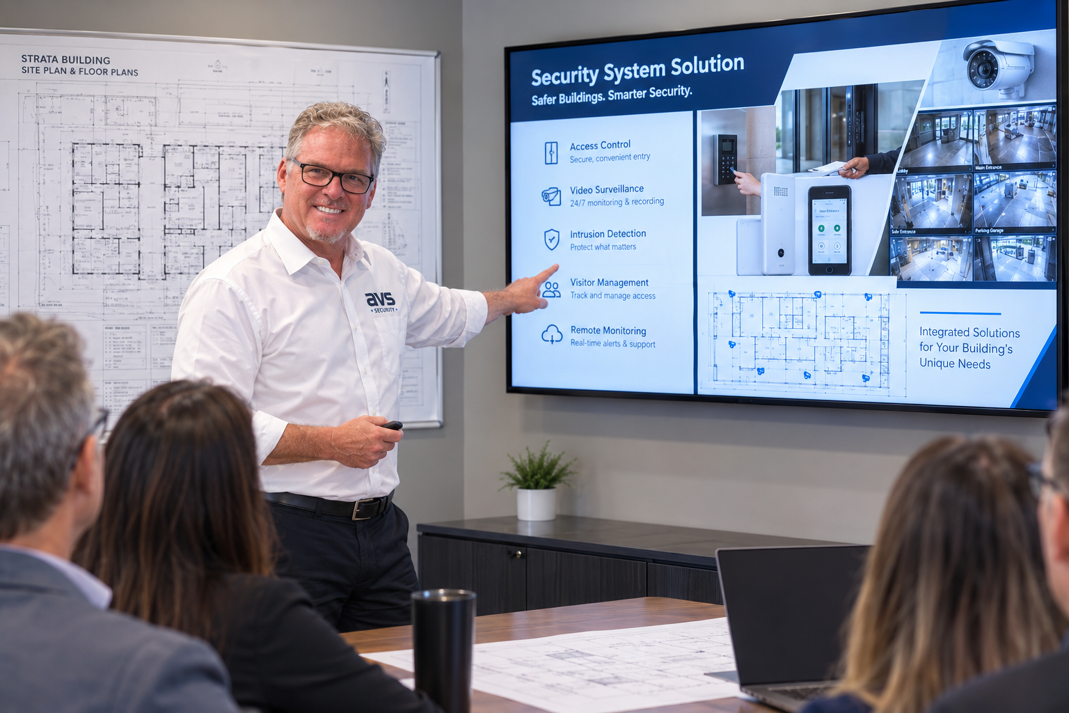 AVS presenting a security system solution to a strata council meeting